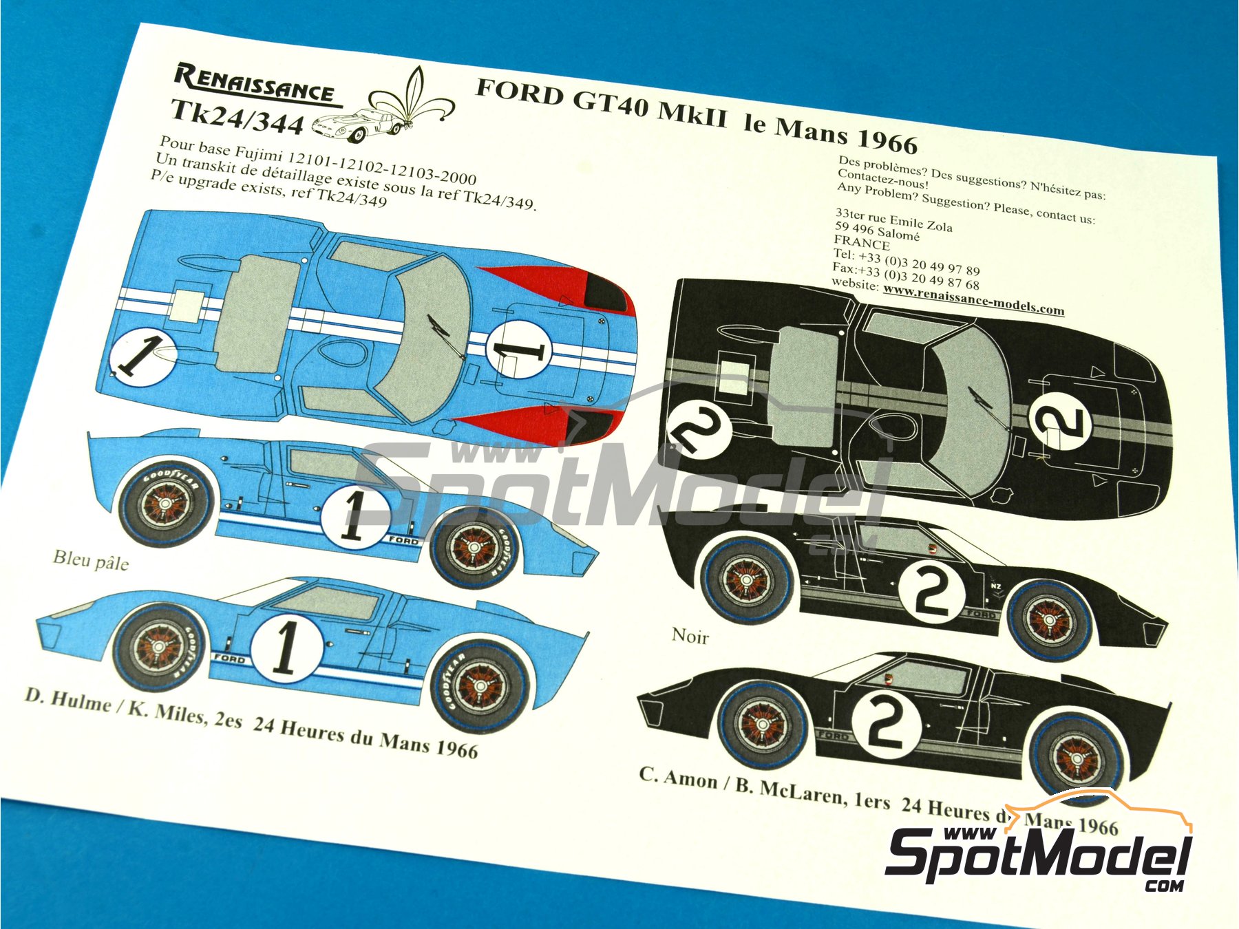 Ford GT40 Mk II - 24 Hours Le Mans 1966. Marking / livery in 1/24 scale  manufactured by Renaissance Models (ref. TK24-344, also TK24/344)